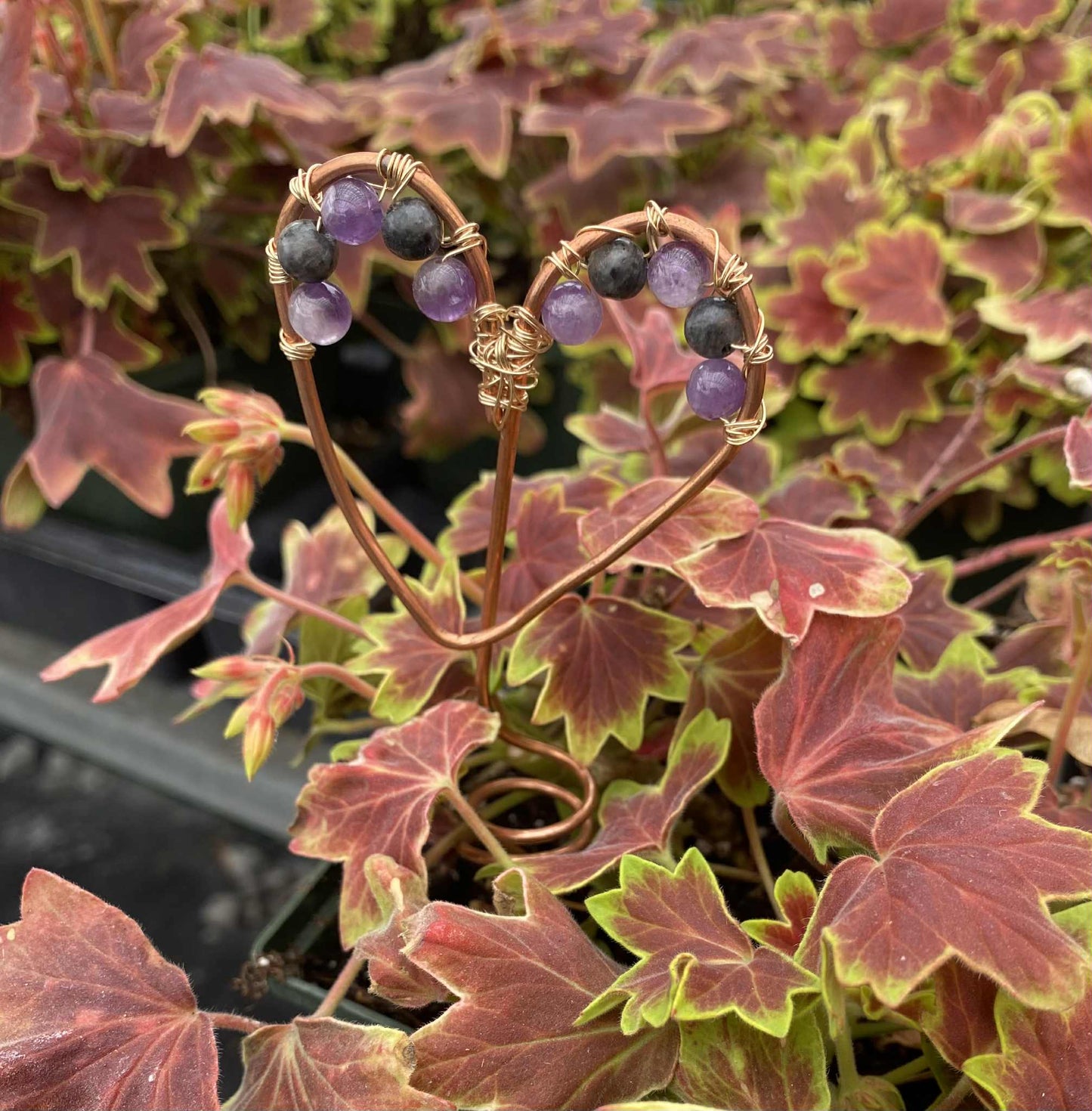 Heart & Amethyst Copper Plant Stake
