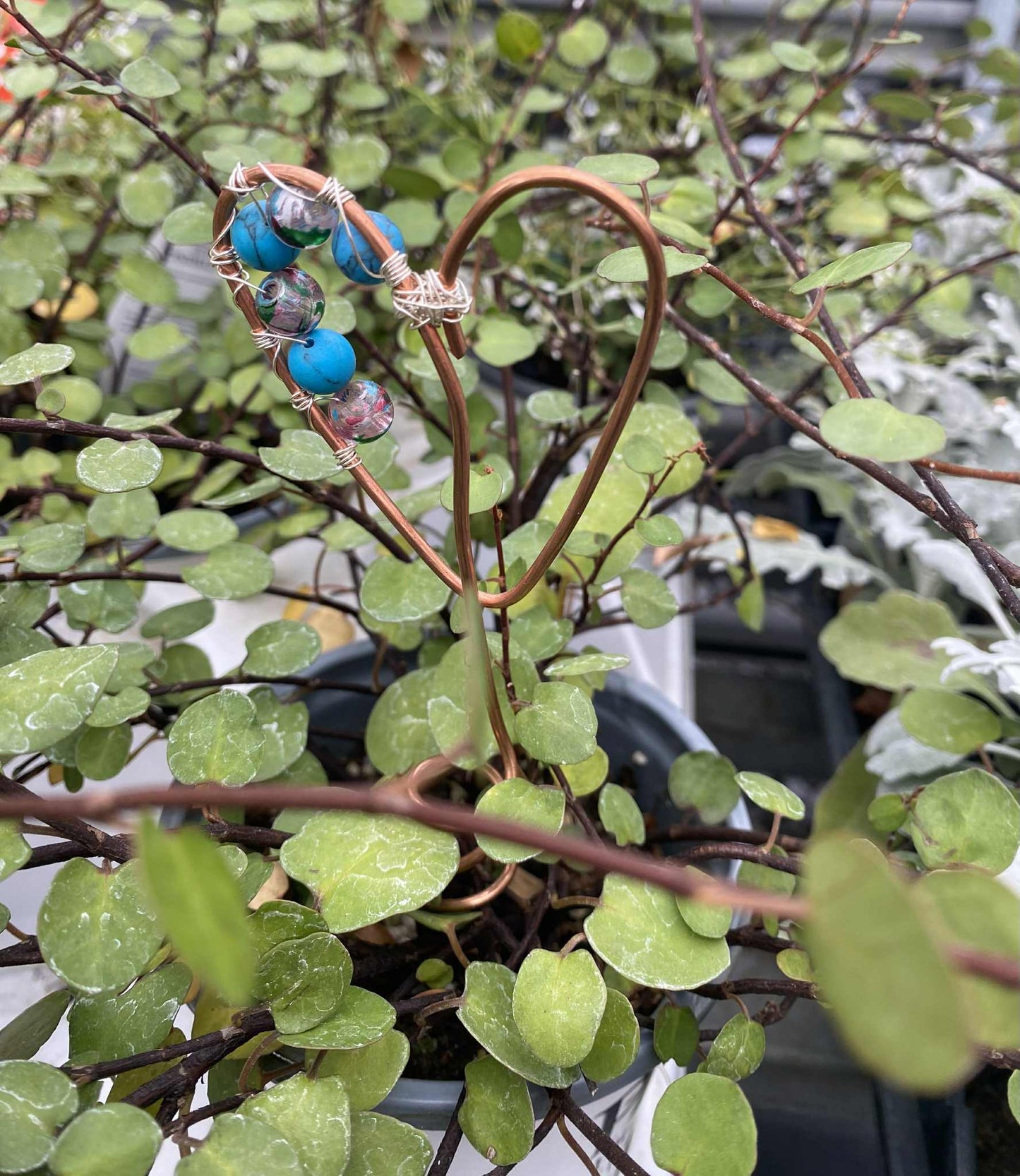 Heart & Turquoise Copper Plant Stake