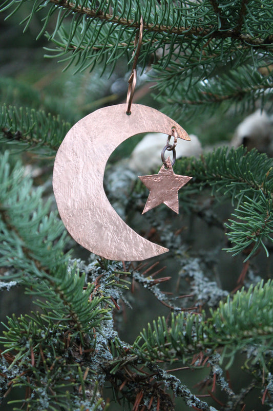 Textured Copper Moon & Star Ornament