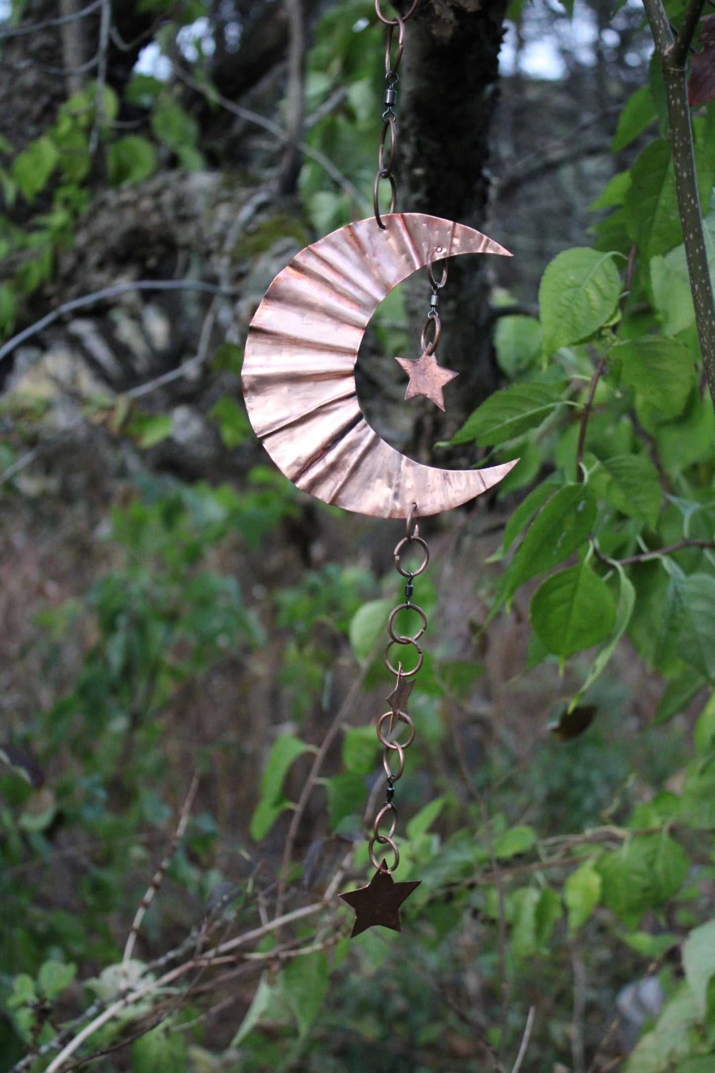Crescent Moon with 3 Stars Copper Wind Spinner