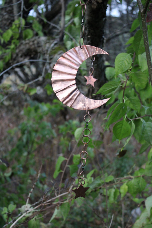Crescent Moon with 3 Stars Copper Wind Spinner